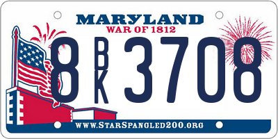 MD license plate 8BK3708