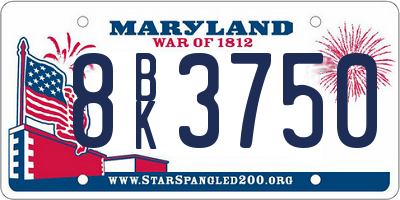 MD license plate 8BK3750