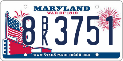 MD license plate 8BK3751