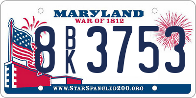 MD license plate 8BK3753