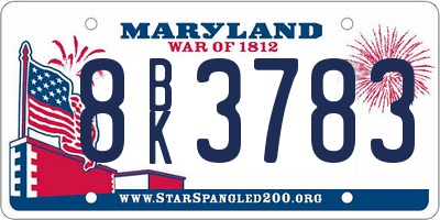 MD license plate 8BK3783