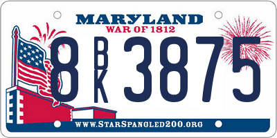 MD license plate 8BK3875
