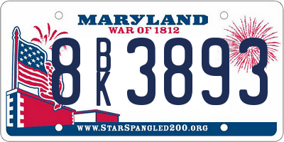 MD license plate 8BK3893