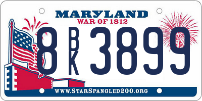 MD license plate 8BK3899