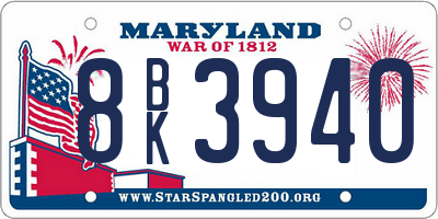 MD license plate 8BK3940