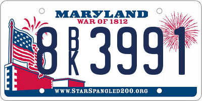 MD license plate 8BK3991
