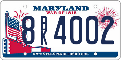 MD license plate 8BK4002