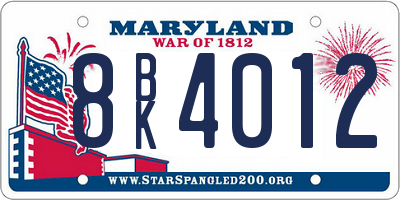 MD license plate 8BK4012