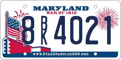 MD license plate 8BK4021