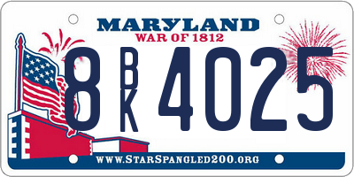 MD license plate 8BK4025