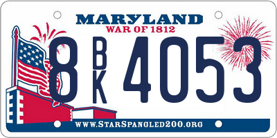 MD license plate 8BK4053