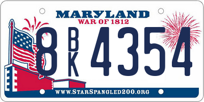 MD license plate 8BK4354