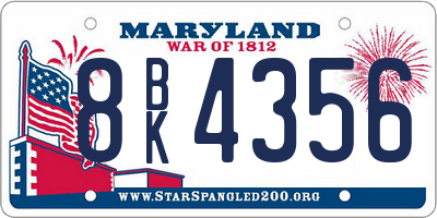 MD license plate 8BK4356