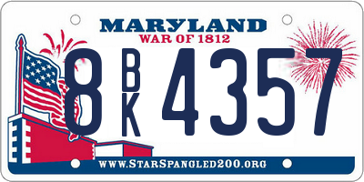 MD license plate 8BK4357