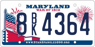 MD license plate 8BK4364