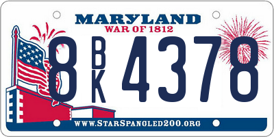 MD license plate 8BK4378