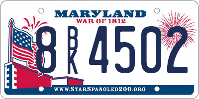 MD license plate 8BK4502