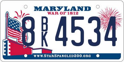 MD license plate 8BK4534