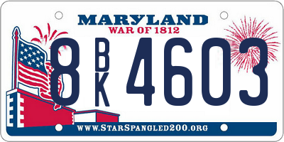 MD license plate 8BK4603