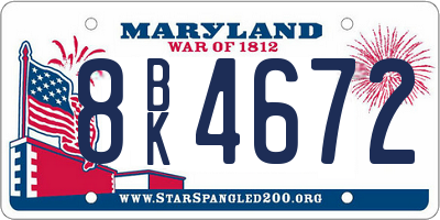 MD license plate 8BK4672