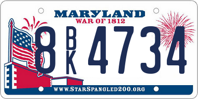 MD license plate 8BK4734