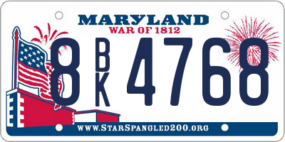 MD license plate 8BK4768