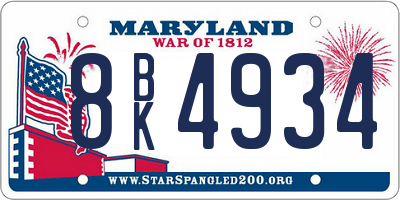 MD license plate 8BK4934