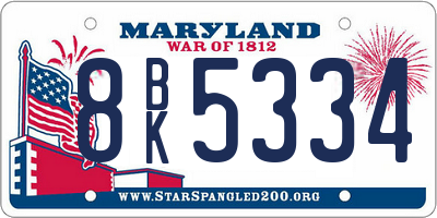MD license plate 8BK5334