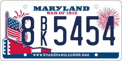 MD license plate 8BK5454