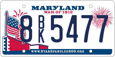 MD license plate 8BK5477
