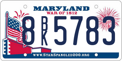 MD license plate 8BK5783
