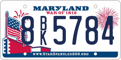 MD license plate 8BK5784