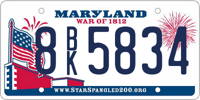 MD license plate 8BK5834
