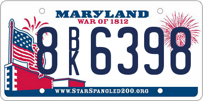 MD license plate 8BK6398
