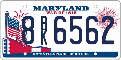 MD license plate 8BK6562