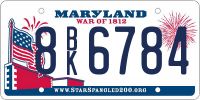 MD license plate 8BK6784