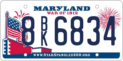 MD license plate 8BK6834