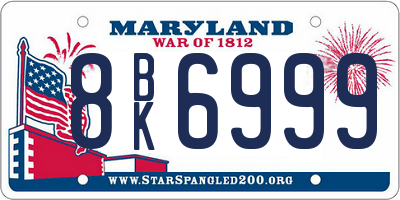 MD license plate 8BK6999