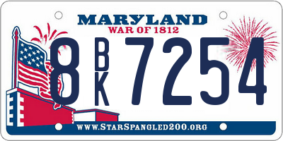 MD license plate 8BK7254
