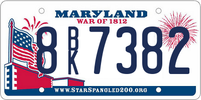 MD license plate 8BK7382