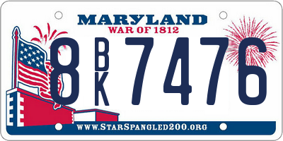 MD license plate 8BK7476