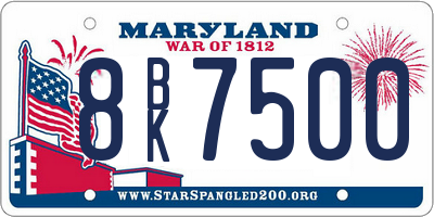 MD license plate 8BK7500