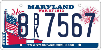 MD license plate 8BK7567