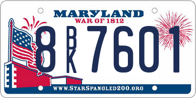 MD license plate 8BK7601