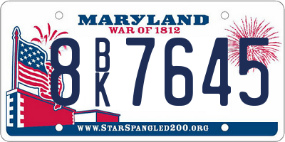 MD license plate 8BK7645