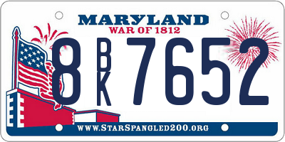 MD license plate 8BK7652