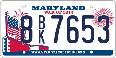 MD license plate 8BK7653