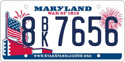 MD license plate 8BK7656