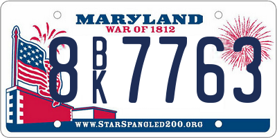 MD license plate 8BK7763