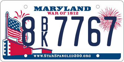 MD license plate 8BK7767